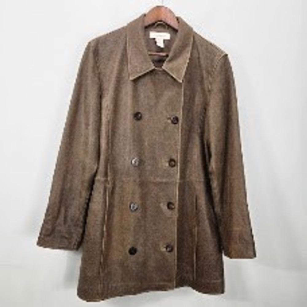 Sundance 100% Leather Peacoat Jacket Double Breasted L Brown Western Country